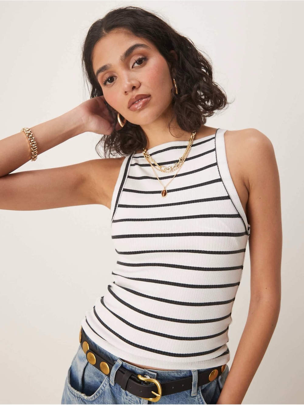 Free People • Mia Tank Stripe in Black & White size Medium